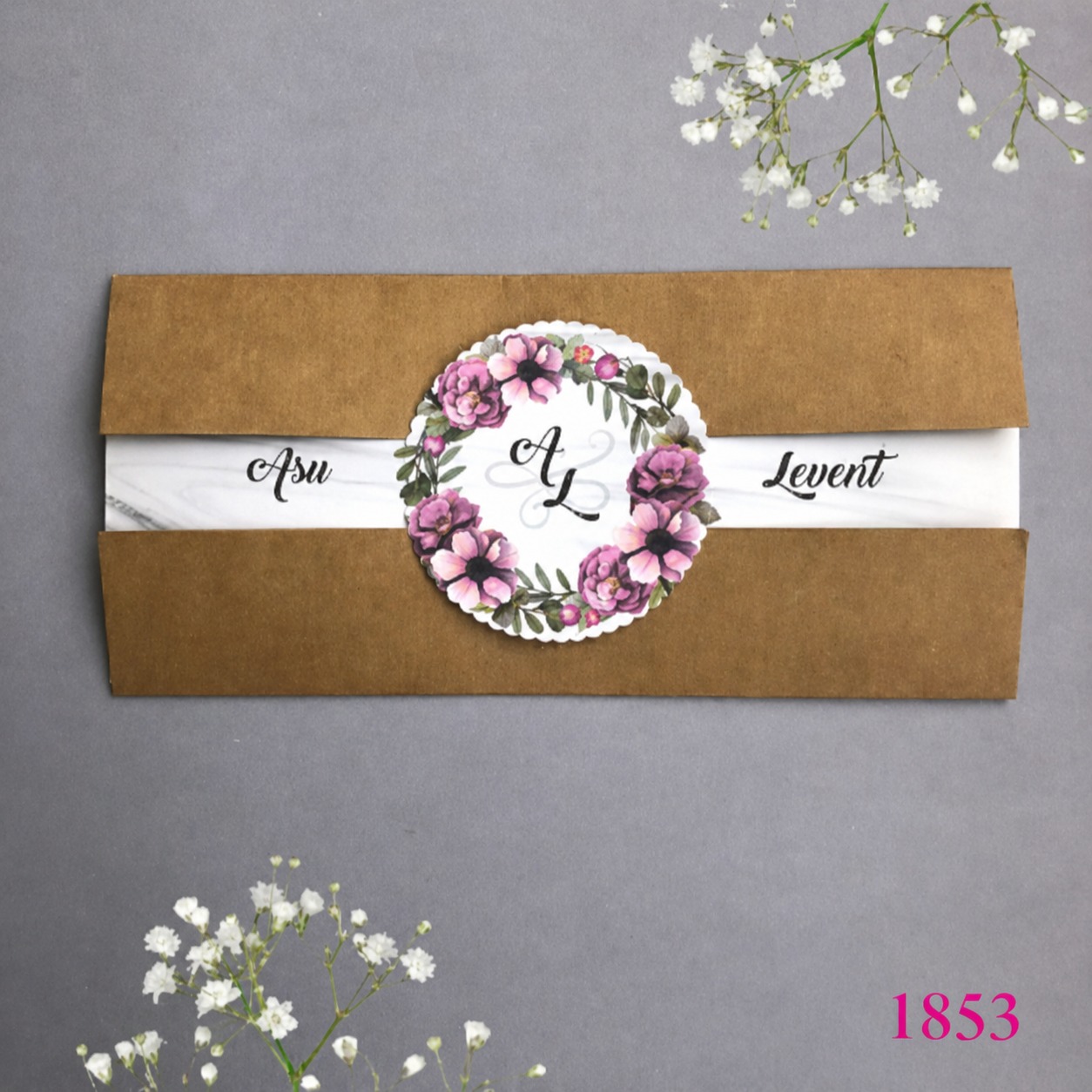 Çiçekli Kraft Davetiye 1853 - Baskı İşleri