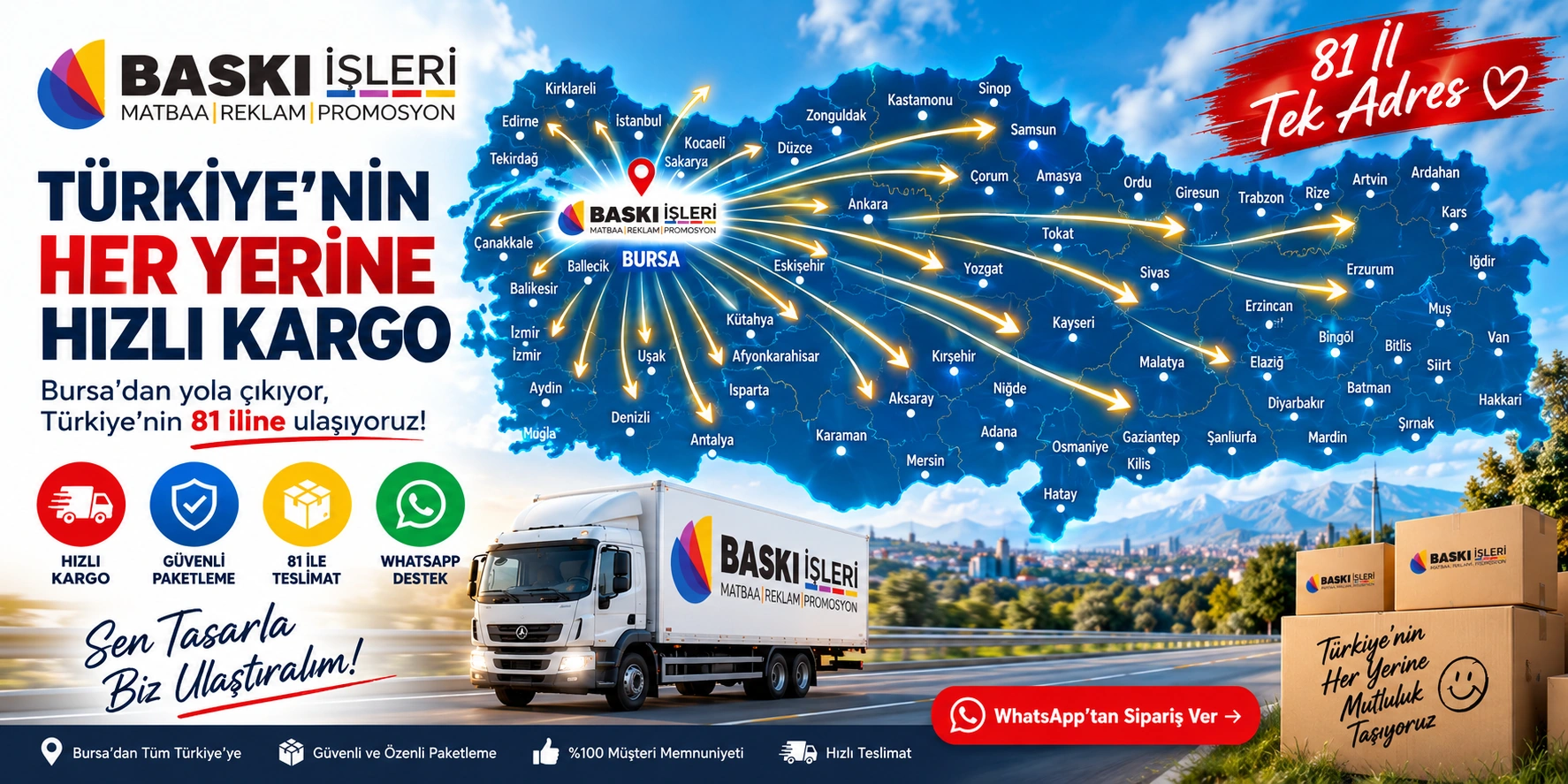 Baskı İşleri Bursa'dan Türkiye'nin 81 iline hızlı kargo